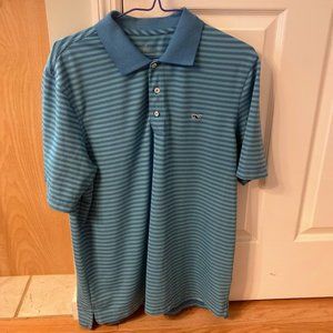 Vineyard Vines Polo Shirt Men's L Large Blue Striped Short Sleeve Blue Collar